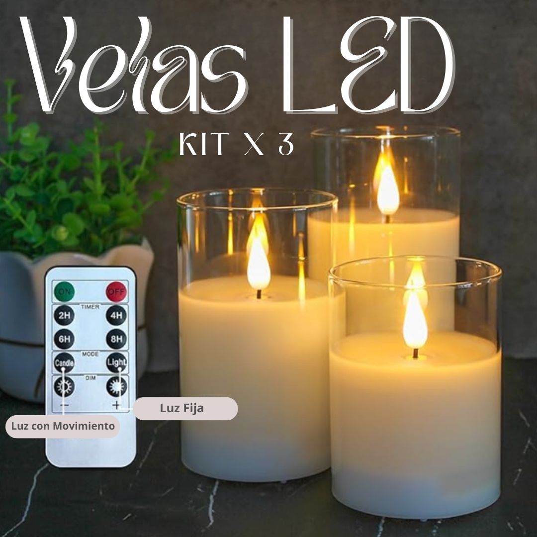 Velas LED con Control - 3 Unidades